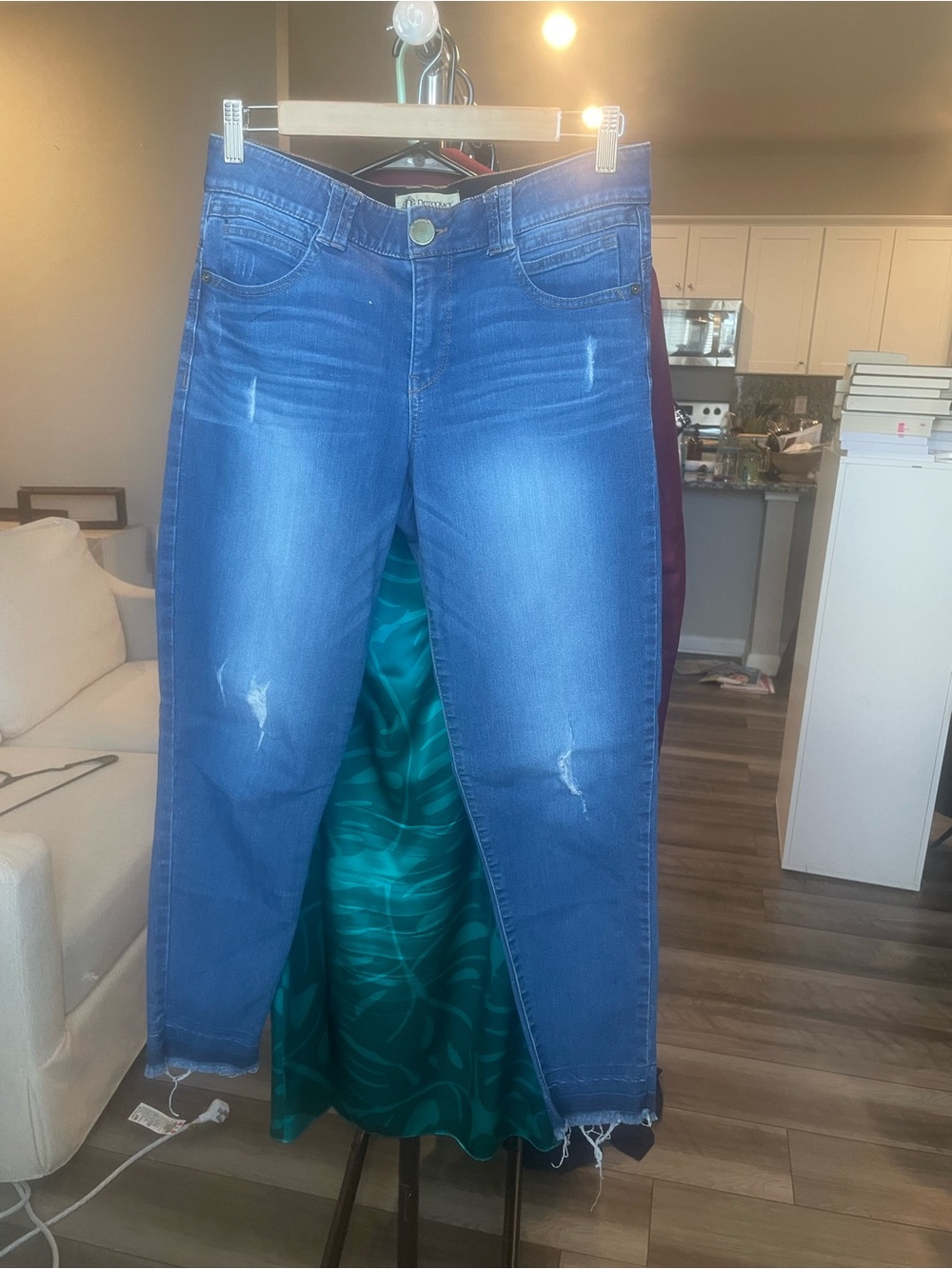 Democracy Medium Blue Distressed Ankle Jeans